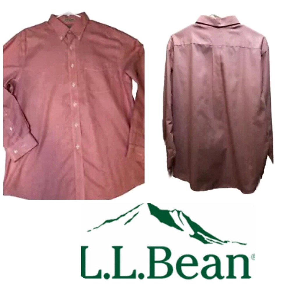 LL Bean Men's - Medium - Long Sleeve Button Down Wrinkle Resistant - Red & White
